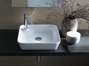 freestanding bathroom basin, white, square, ceramic