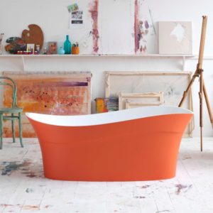 2020 colour trends, freestanding bath, burnt orange bath, victoria & albert