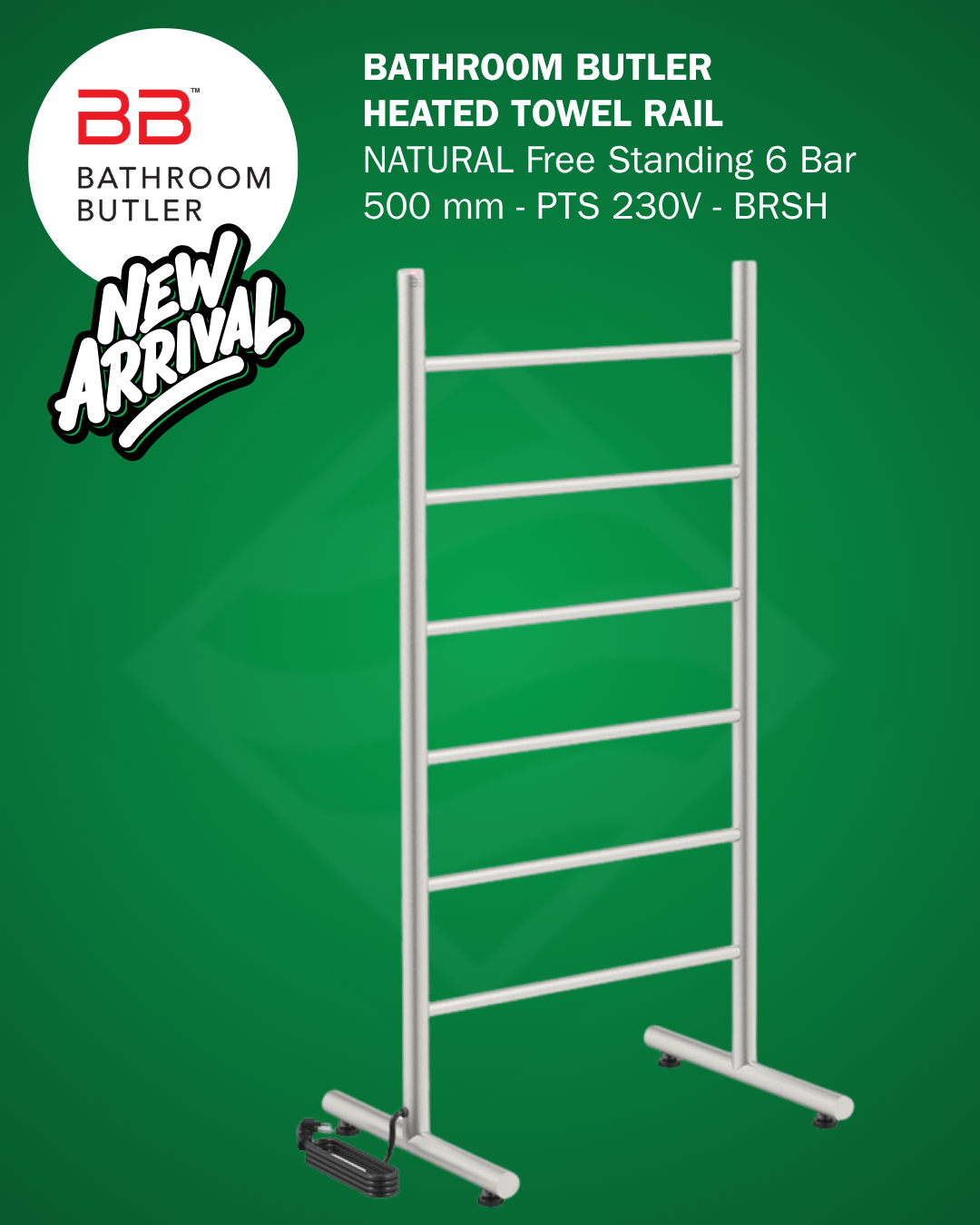Bathroom Butler Free Standing Heated Towel Rail: NATURAL Free Standing 6 Bar 500mm STR-PTS