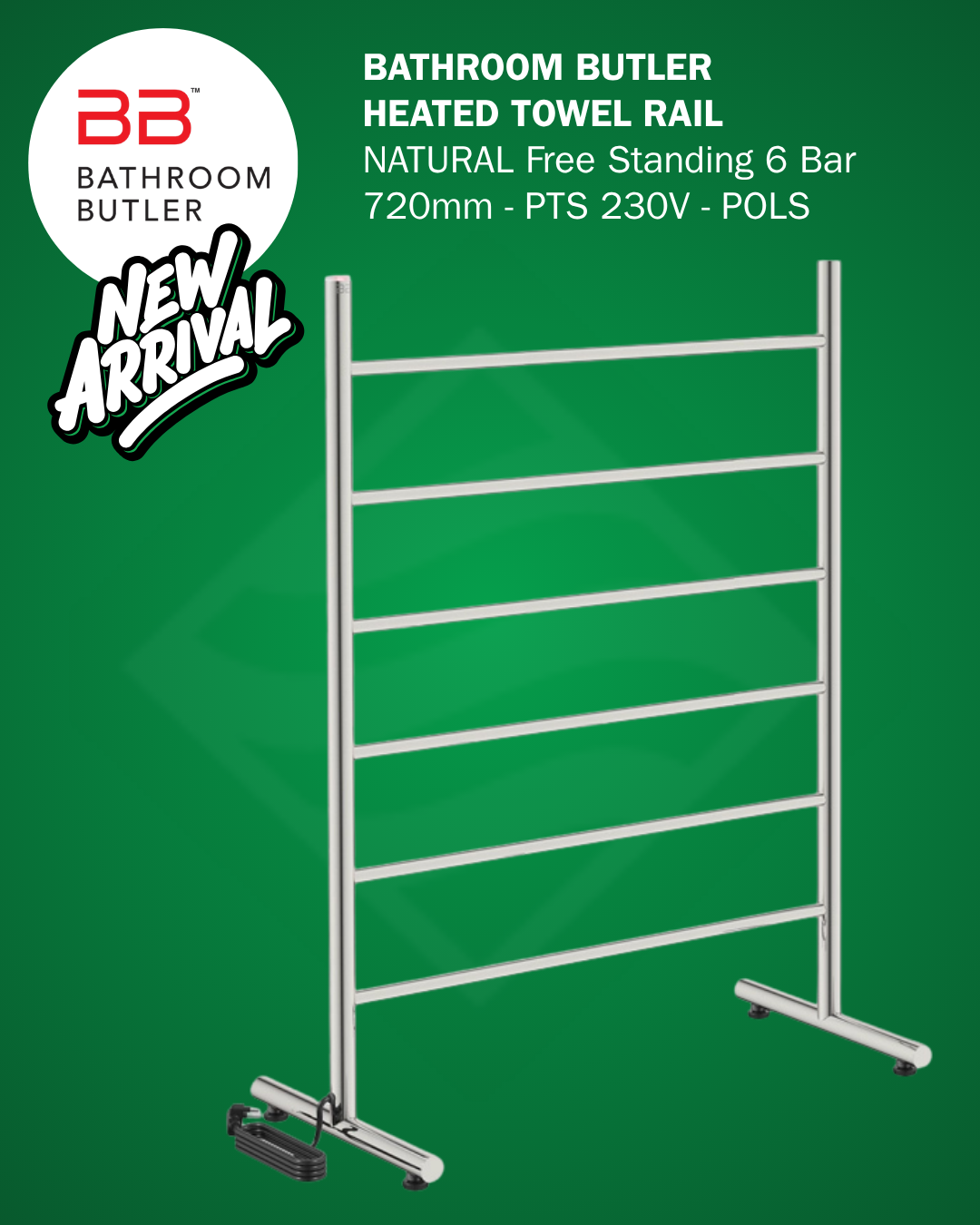 Bathroom Butler Free Standing Heated Towel Rail: NATURAL Free Standing 6 Bar 700mm STR-PTS