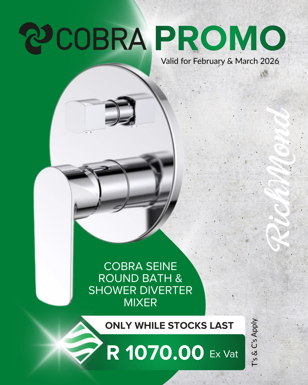 Richmond Group | Cobra Promotion | Seine Round Bath and Shower Diverter Mixer