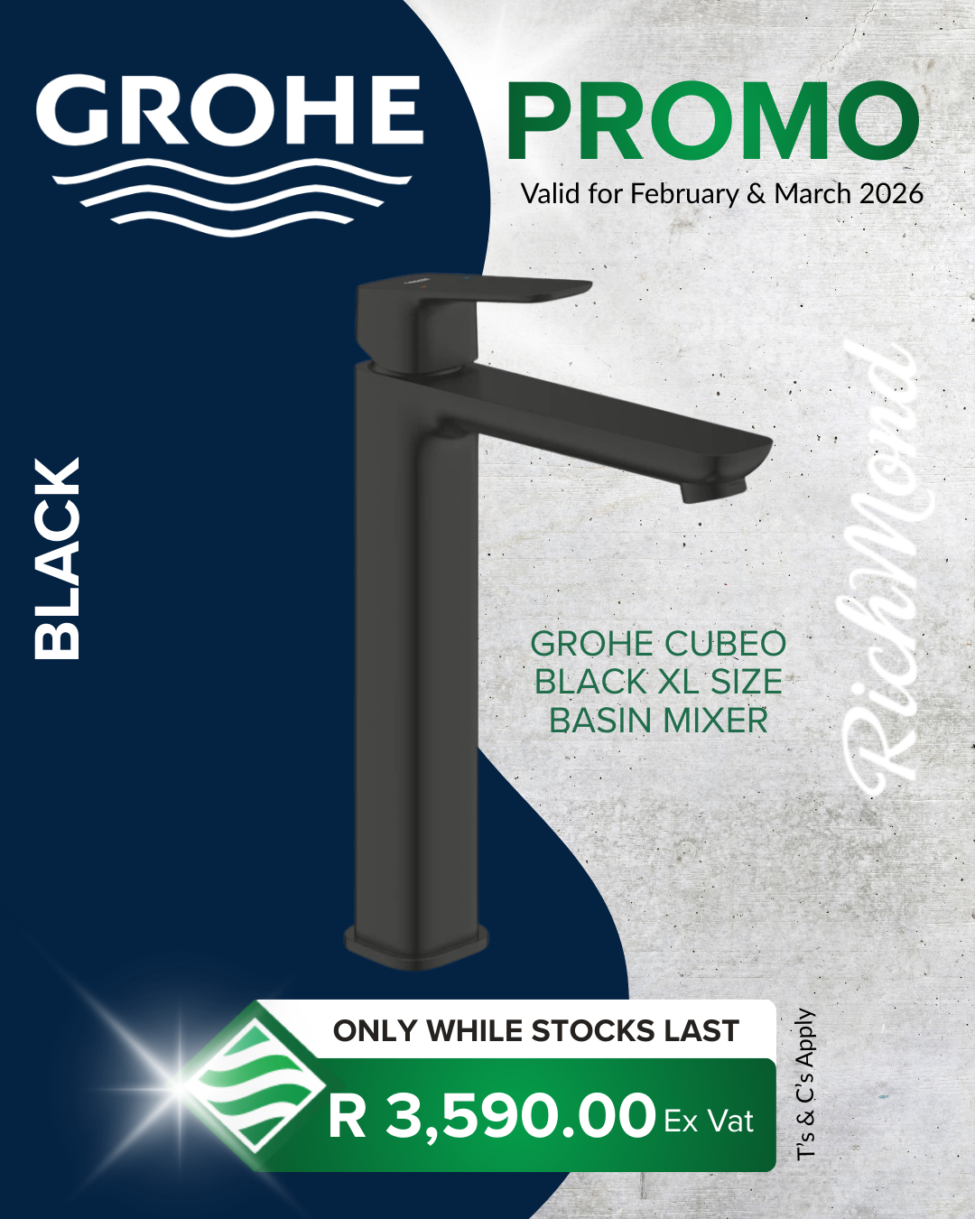 Richmond Group | GROHE Cubeo Black M Size Basin Mixer