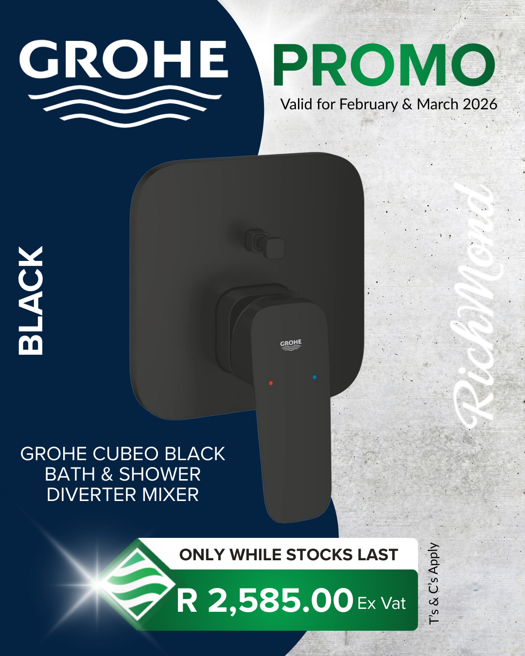 Richmond Group | GROHE Cubeo Black Bath and Shower Diverter Mixer