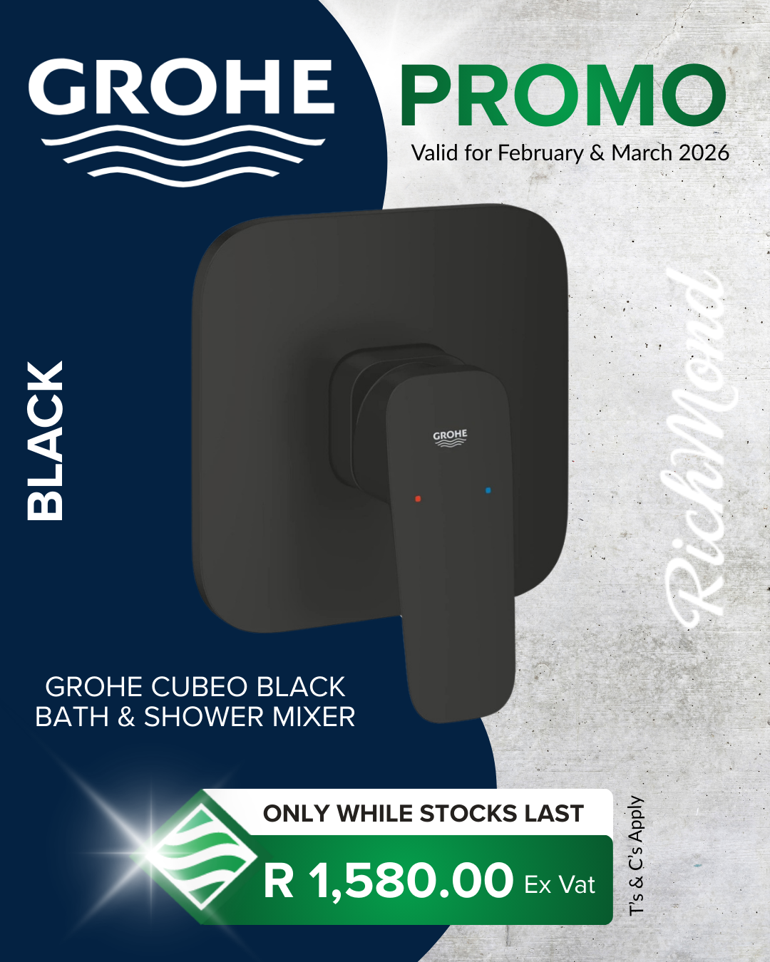 Richmond Group | GROHE Cubeo Black Bath and Shower Mixer