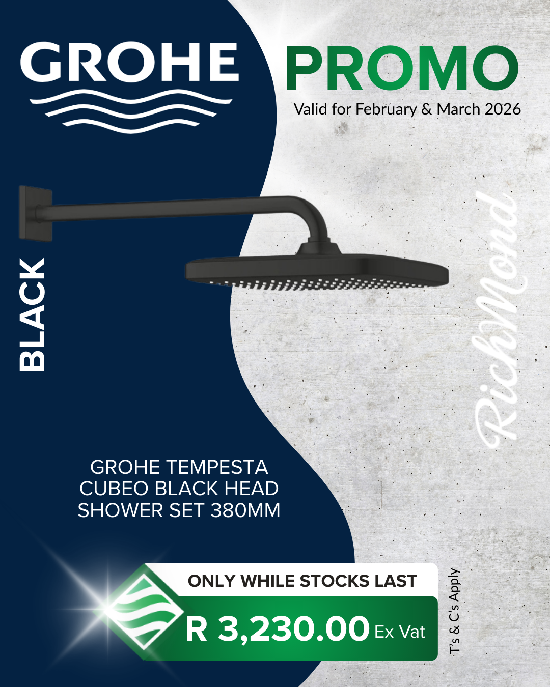 Richmond Group | GROHE Tempesta Cubeo Black Head Shower Set 380mm