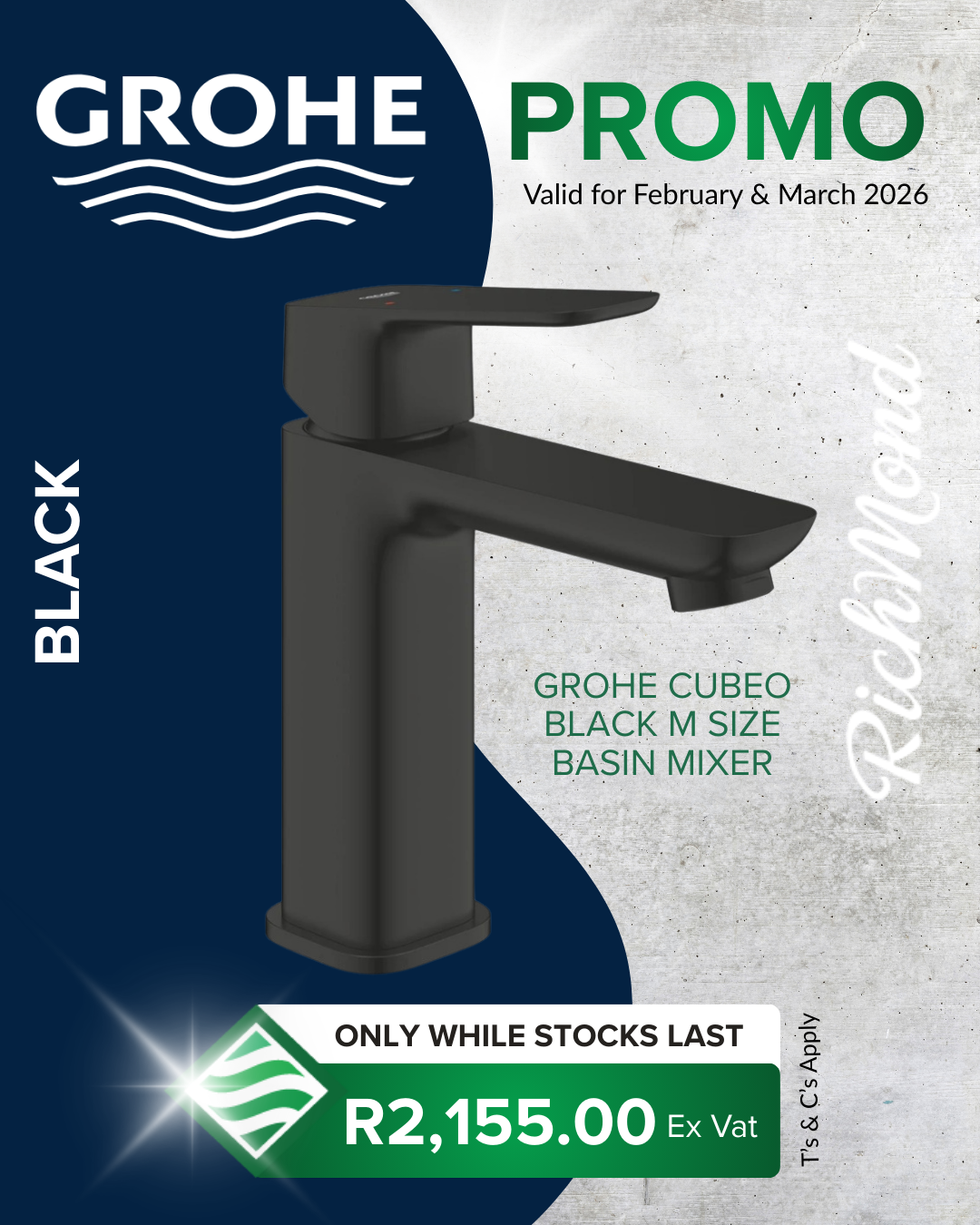Richmond Group | GROHE Cubeo Black M Size Basin Mixer
