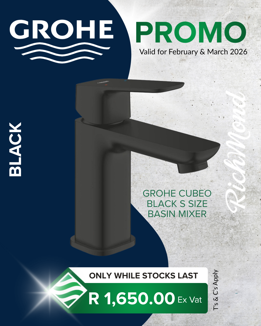Richmond Group | GROHE Cubeo Black S Size Basin Mixer