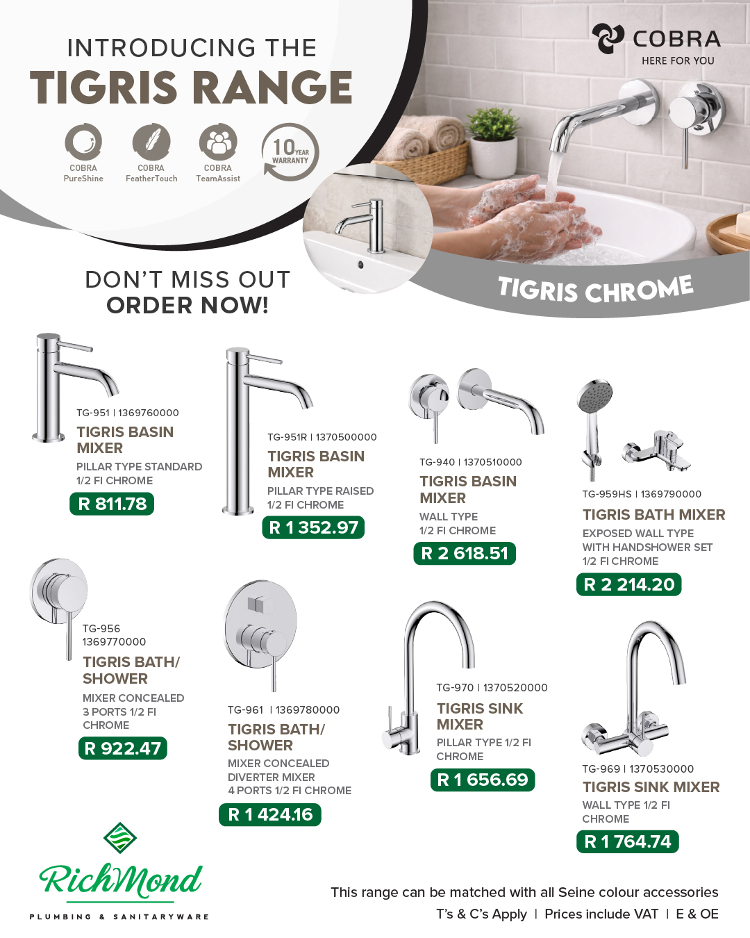 Richmond Group | Cobra Promotion | Seine Round Raised Basin Mixer