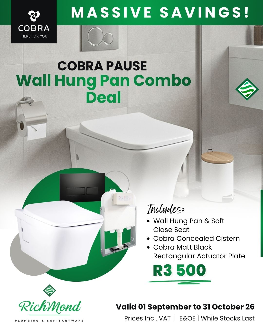 Richmond Group | Sept to Oct Specials | Cobra Pause Wall Hung Pan Combo Deal